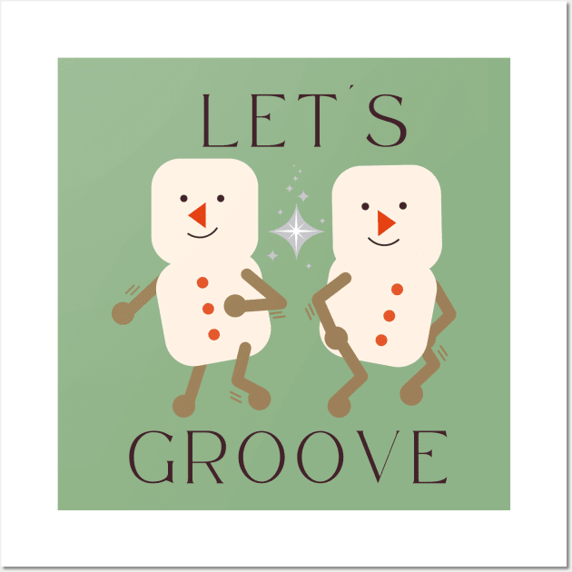 Groovy Christmas Marshmallow Snowman (Green Version) Wall Art by aaalou